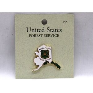 Forest Service Alaska Region Map Vintage Enamel Gold Lapel Pin NEW USFS